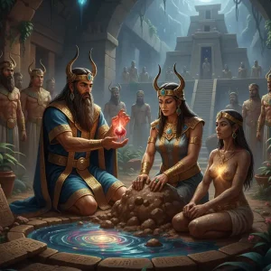 Mito de la Creación del Hombre Enki y Ninmah moldeando a la humanidad