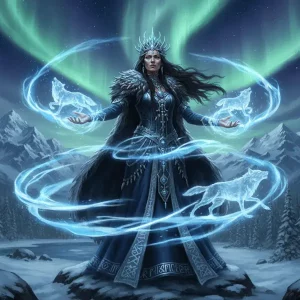 El Poder de Louhi Louhi, la poderosa hechicera del Kalevala, mostrando El Poder de Louhi en el invierno de Pohjola.