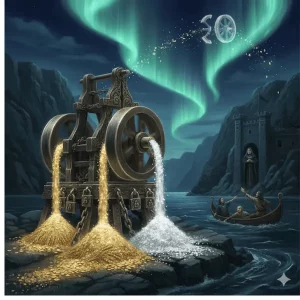 El Sampo (Molino Mágico), representando el objeto de propósito y la búsqueda de la abundancia sostenible en la mitología finlandesa.