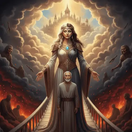 Representación del Daena como la Doncella que Representa la Conciencia Personal en el Puente de Chinvat.