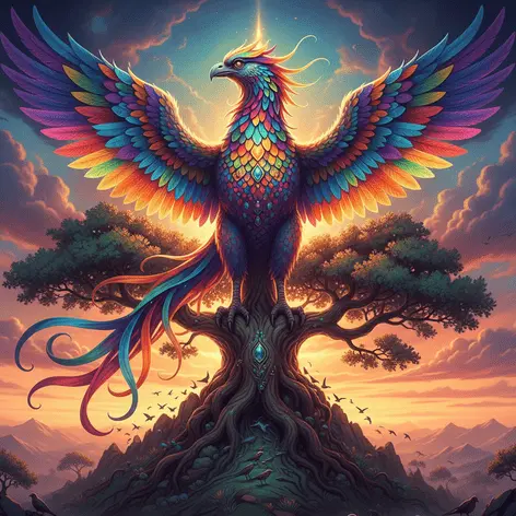 Representación épica del Simurgh, el Pájaro Mítico persa, como Símbolo de Sabiduría.