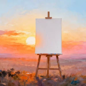 Caballete con lienzo en blanco impoluto ...